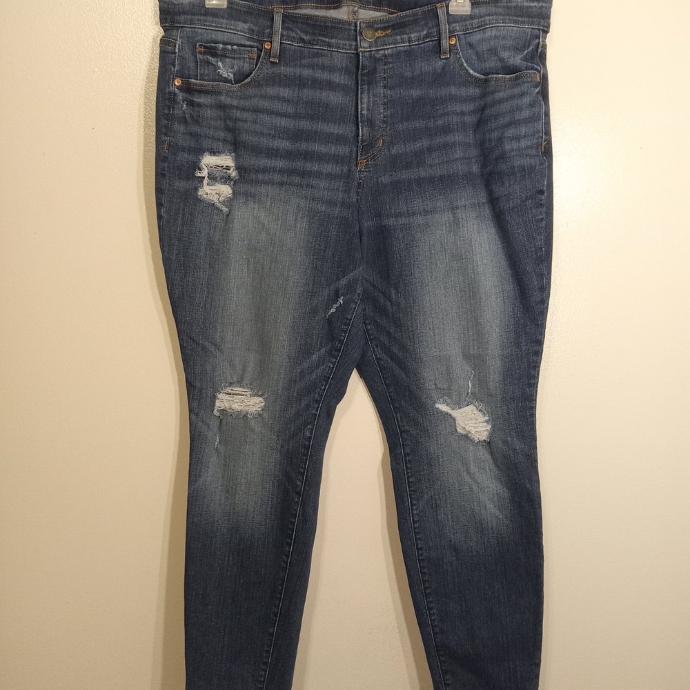 LOFT Women's Distressed Blue Skinny Jeans